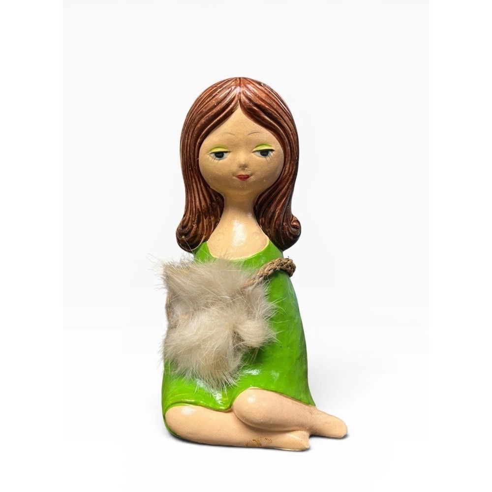 Lego Les Girls 1960s Mod Chalkware Bank Figurine Japan Groovy Girl Green Kitsch